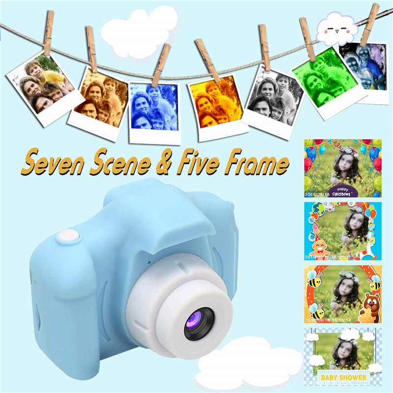 8M 1080P 4X Zoom Mini Digital Camera 2 inch Screen support 32GB TF Card for Kids Baby Cute Camcorder Video Chil - Blue