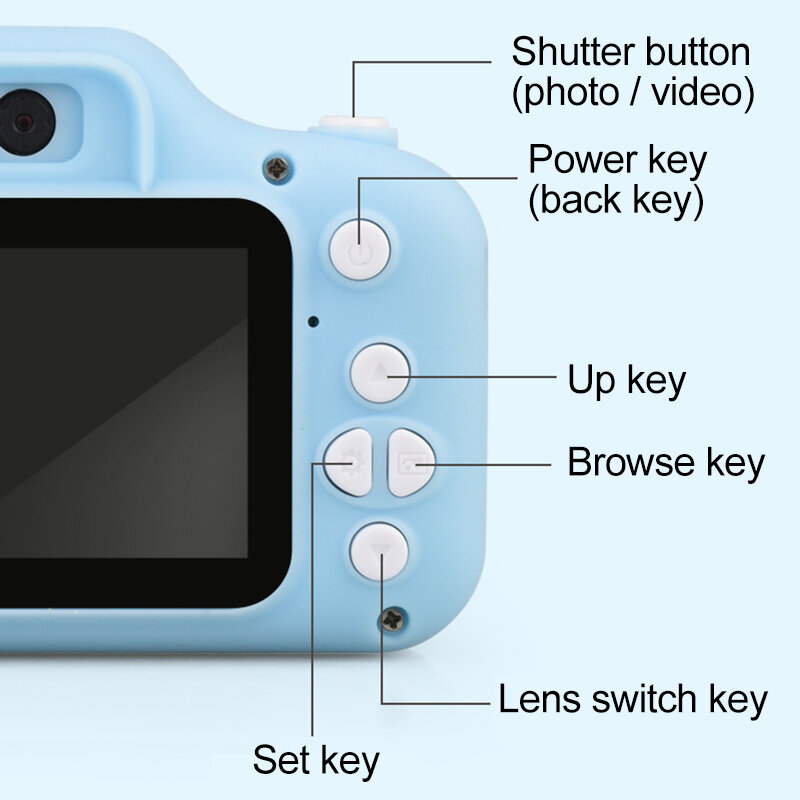 8M 1080P 4X Zoom Mini Digital Camera 2 inch Screen support 32GB TF Card for Kids Baby Cute Camcorder Video Chil - Blue