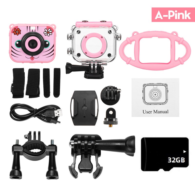 1080P HD 2.0 Inch LCD Screen Children Mini Digital Camera Camcorder with 400mAh Rechargeable Battery Kids Toys - Type-A-Pink