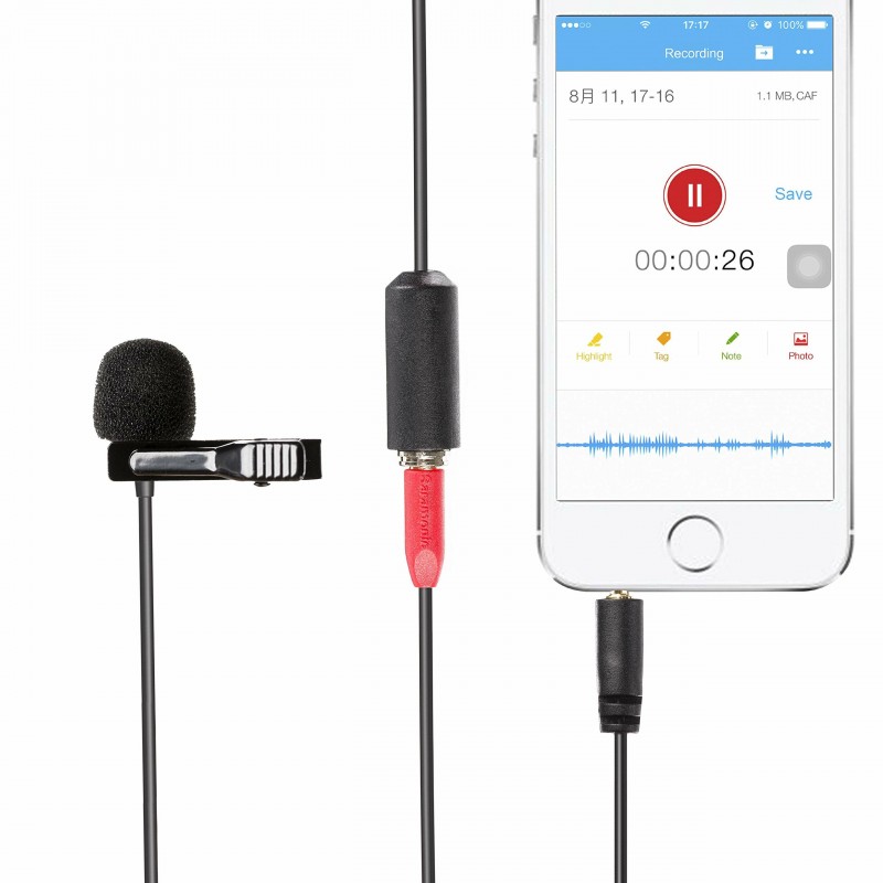 Saramonic SR-LMX1+ Omnidirectional Lavalier Clip-on Microphone for iOS &amp; Smartphones