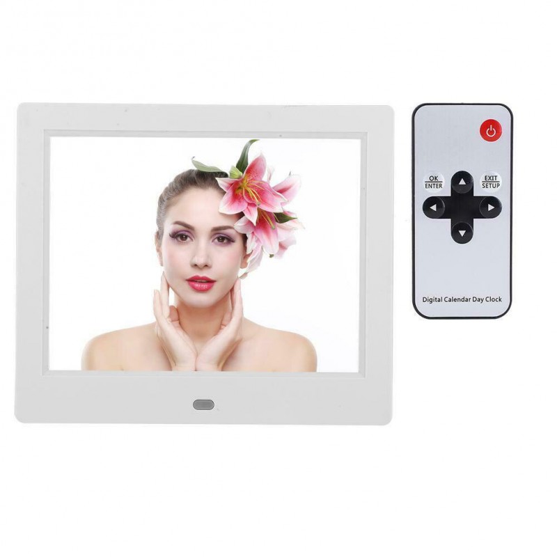 8 Inch LED Digital Photo Frame Electronic Album 1024x768P Picture Frame with Remote Control Music Video Playing Alarm Clock - Bl