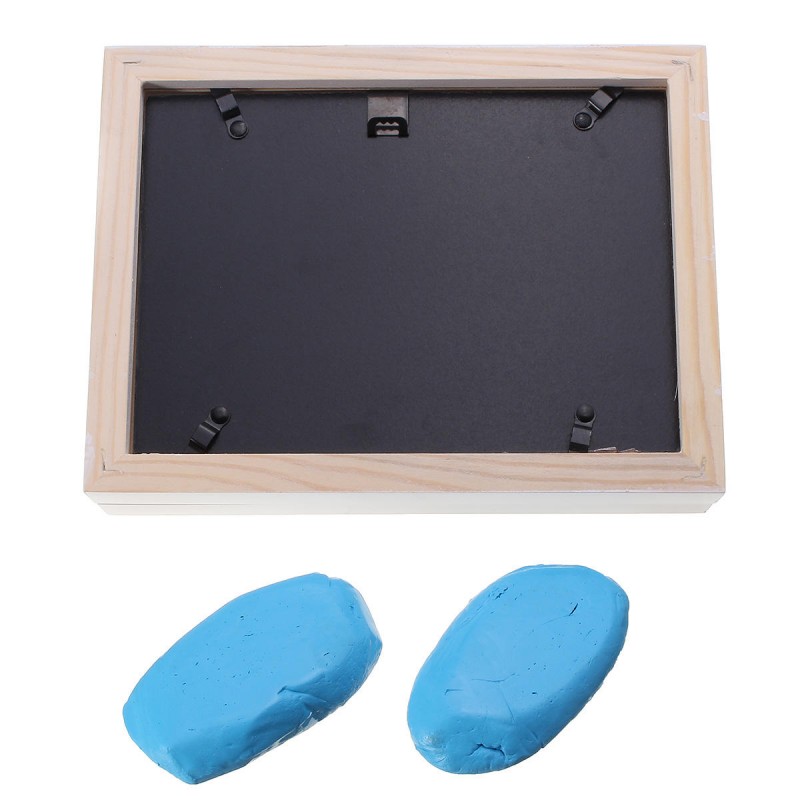 7 Inch New Born Baby Hnad Foot Print Clay Wood Photo Frame Stand Home Decor - Blue