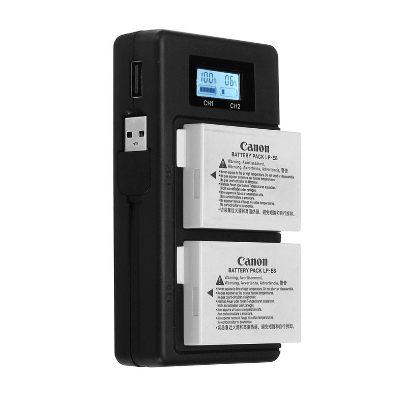 Palo LP-E8-C USB Rechargeable Battery Charger Mobile Phone Power Bank for Canon LP-E8 DSLR Camera Battery with LED Indicator