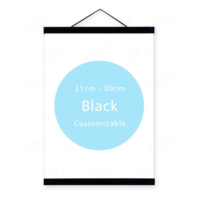 21/30/40/50/60/70/80cm A4 A3 DIY Modern Magnet Picture Wooden Frame Painting Scroll Photo Poster Hanger Black - 50cm