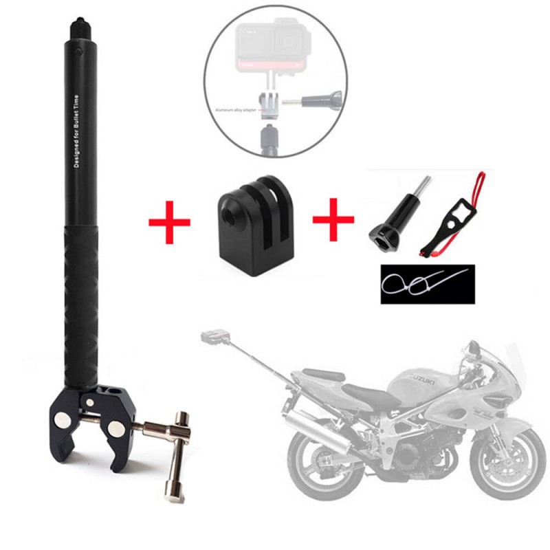  Motorcycle Bike Invisible Selfie Stick Monopod Handlebar Mount Bracket for GoPro Insta360 Sport Action Camera Accessories -