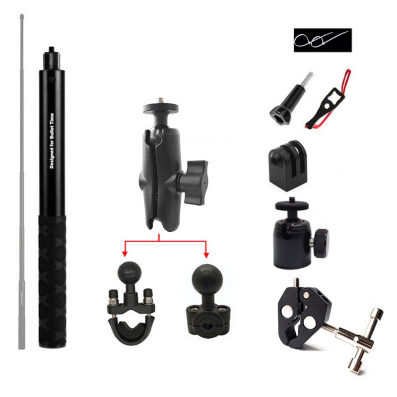  Motorcycle Bike Invisible Selfie Stick Monopod Handlebar Mount Bracket for GoPro Insta360 Sport Action Camera Accessories -