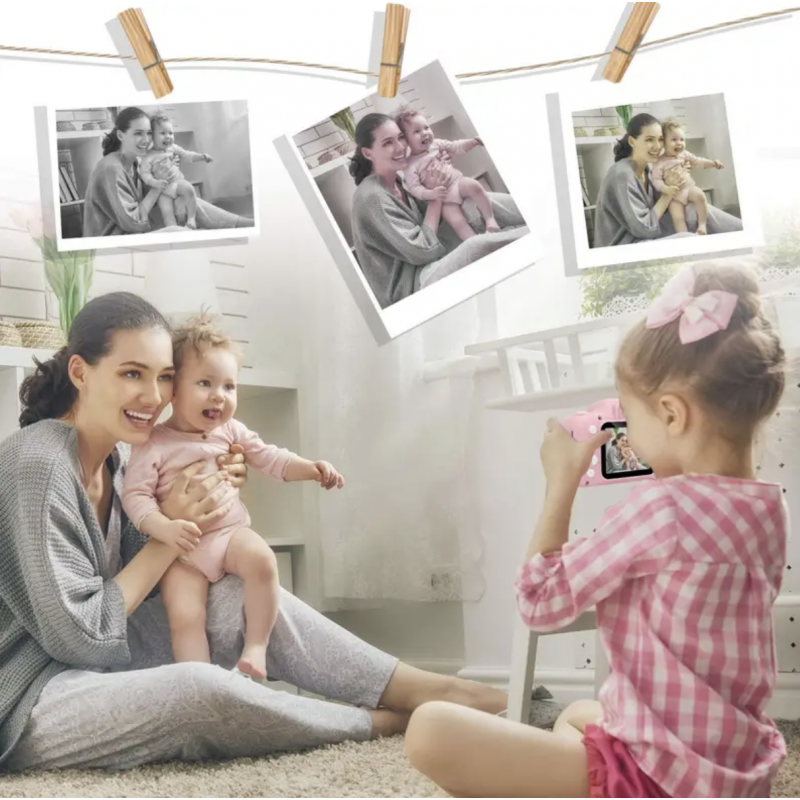 pink 1080P Kids Digital Camera, Color Toy Kids Rechargeable Camera With 2 Inch Screen 13MP 32GB Card