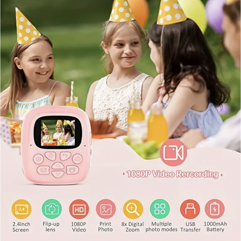 Kids Instant Print Camera, 1080P Video Recorder For Girls And Boys Gift, Kids Selfie Camera With Rotatable Lens, Kids Camera With 32GB SD Card 3-14 Kids Thermal Camera