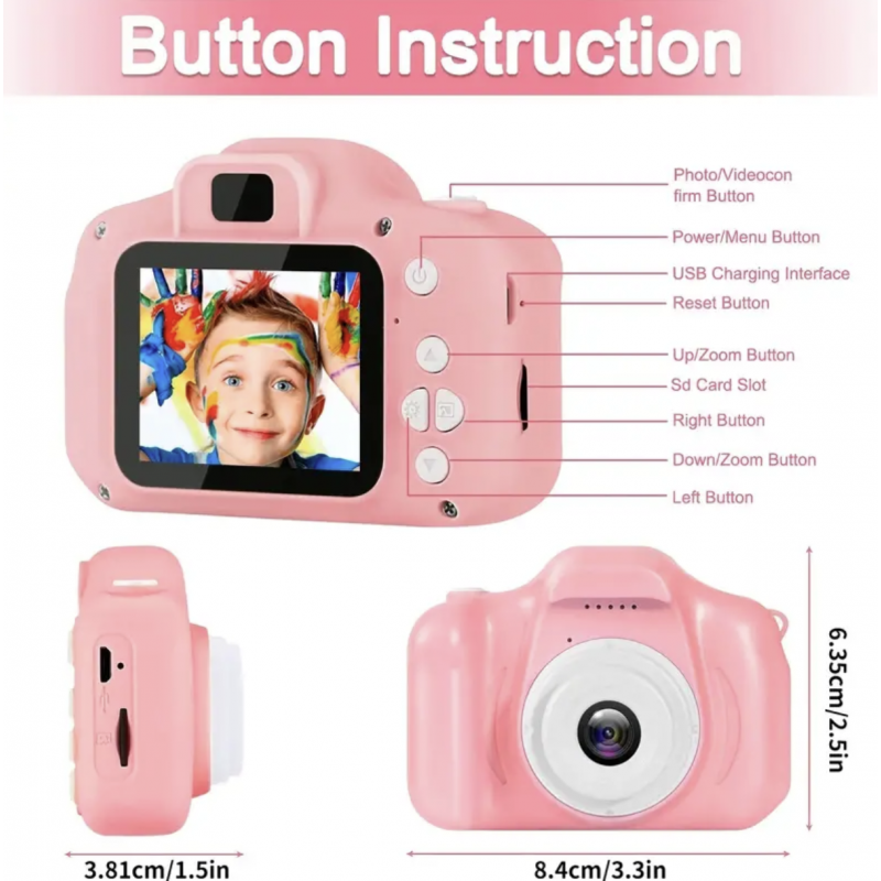pink 1080P Kids Digital Camera, Color Toy Kids Rec...
