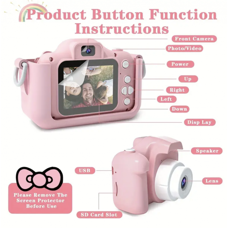 Mini Camera Kids Camera Toys For 3 4 5 6 7 8 9 10 11 12 Year Old Boys/Girls, Kids Digital Camera For Toddler With Video, Christmas Birthday Festival Gifts For Kids, Selfie Camera For Kids, 32GB SD Card