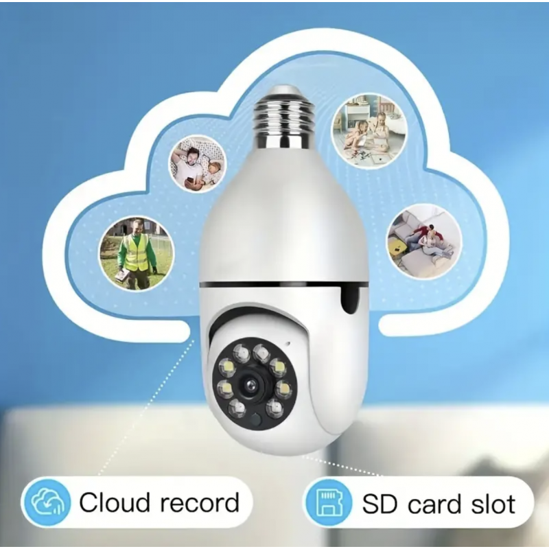 1pc E27 Bulb Safe Wifi Camera Wireless, 355 Degree Panoramic IP Camera, 2.4GHz WiFi 1080P Smart Home Monitoring Camera, With Motion Detection Alarm Night Vision Two-way Communication ease Life App, No TF/SD Card