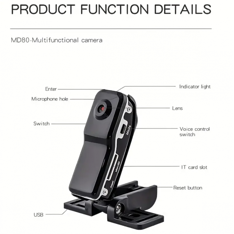 1pc, Portable Mini Camera Digital Video Audio Small Camcorder Action Sports Micro Cam Car Bike Recorder Small Pocket DVR Cam HD Night Vision Motion Video Camera