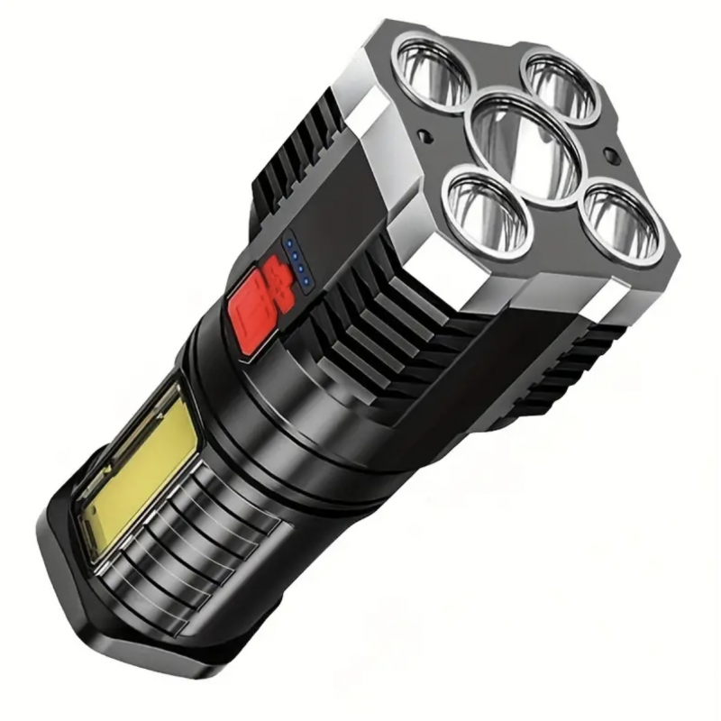 1pc Rechargeable LED Flashlight, Outdoor Multifunction Waterproof, LED Remote Spotlight, 5*LED, Battery Display, COB Side Light
