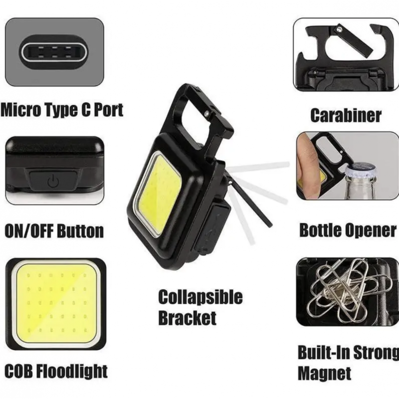 Mini USB Rechargeable LED Flashlight, 4 Light Modes Work Light, Portable Pocket Flashlight Keychains, Camping Small Corkscrew, Outdoor Hunting Pocket Light