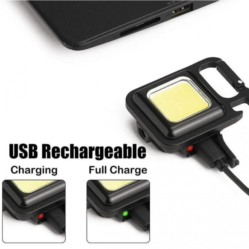 Mini USB Rechargeable LED Flashlight, 4 Light Modes Work Light, Portable Pocket Flashlight Keychains, Camping Small Corkscrew, Outdoor Hunting Pocket Light