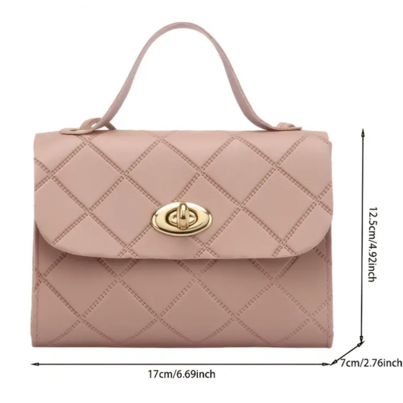 Women's Argyle Embossed Shoulder Bag, Chain Strap Buckle Decor Crossbody Bag, Flap Handbag For Work——Black