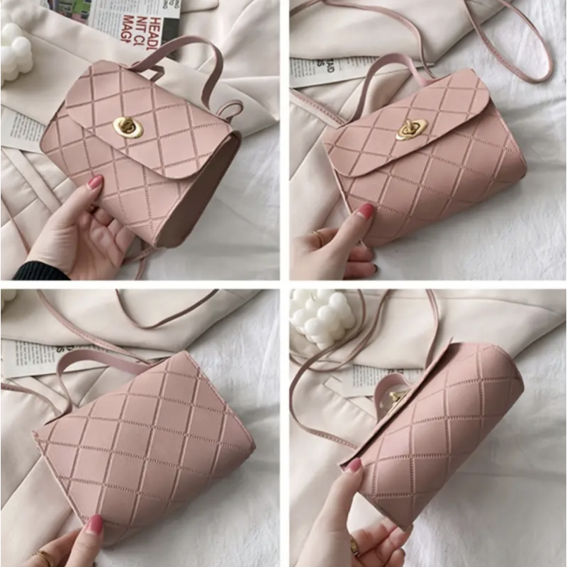 Women's Argyle Embossed Shoulder Bag, Chain Strap Buckle Decor Crossbody Bag, Flap Handbag For Work——Black